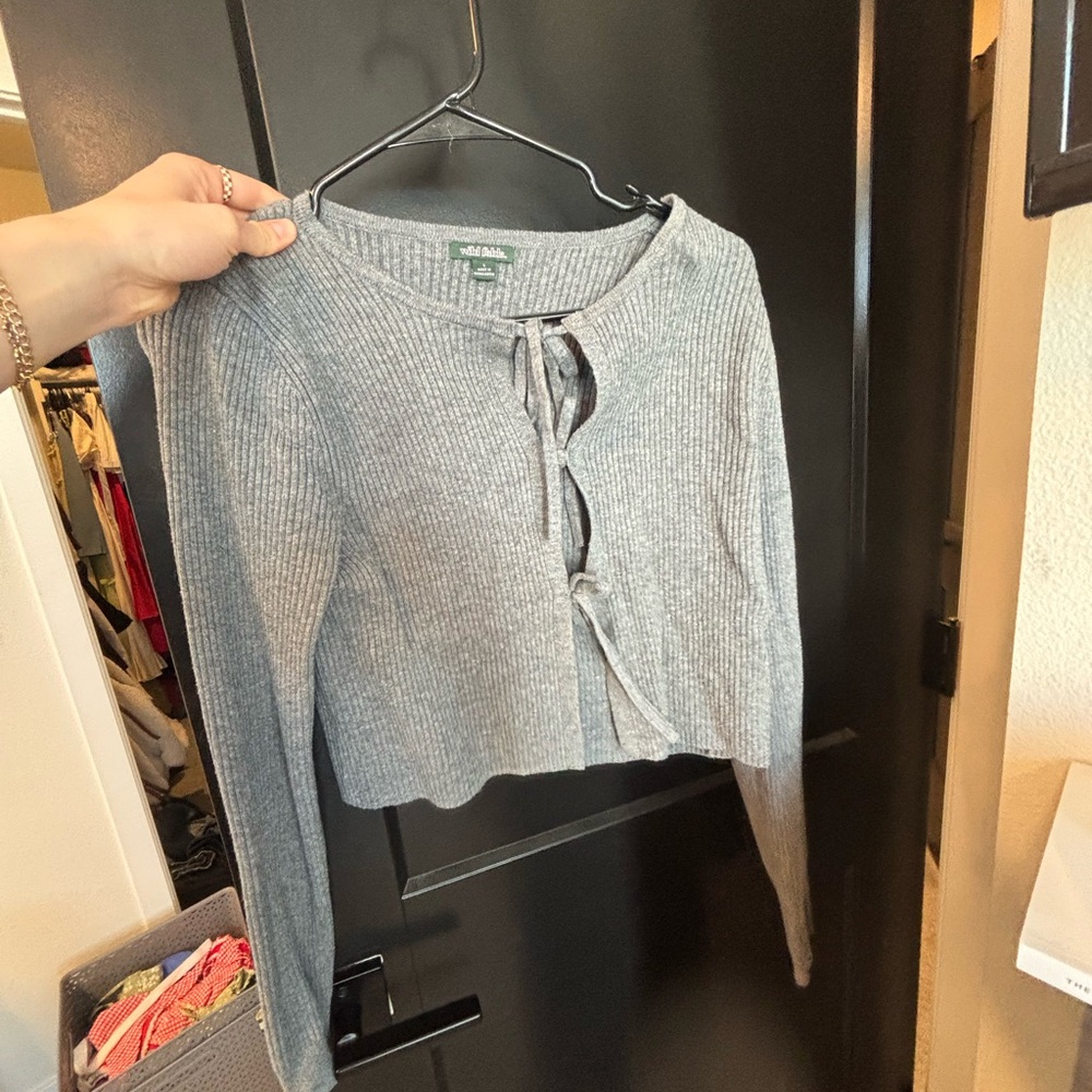 Wild Fable Gray Tie Front Ribbed Knit Cardigan